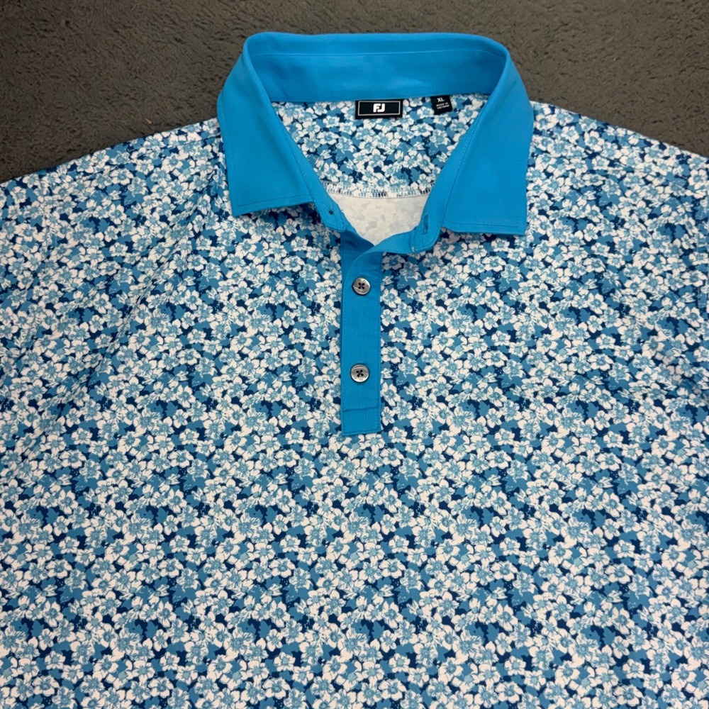 FootJoy Polo Shirt Mens XL Blue Floral Short Sleeve Golf Performance 4186